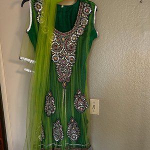 EUC Green Party Dress Boho